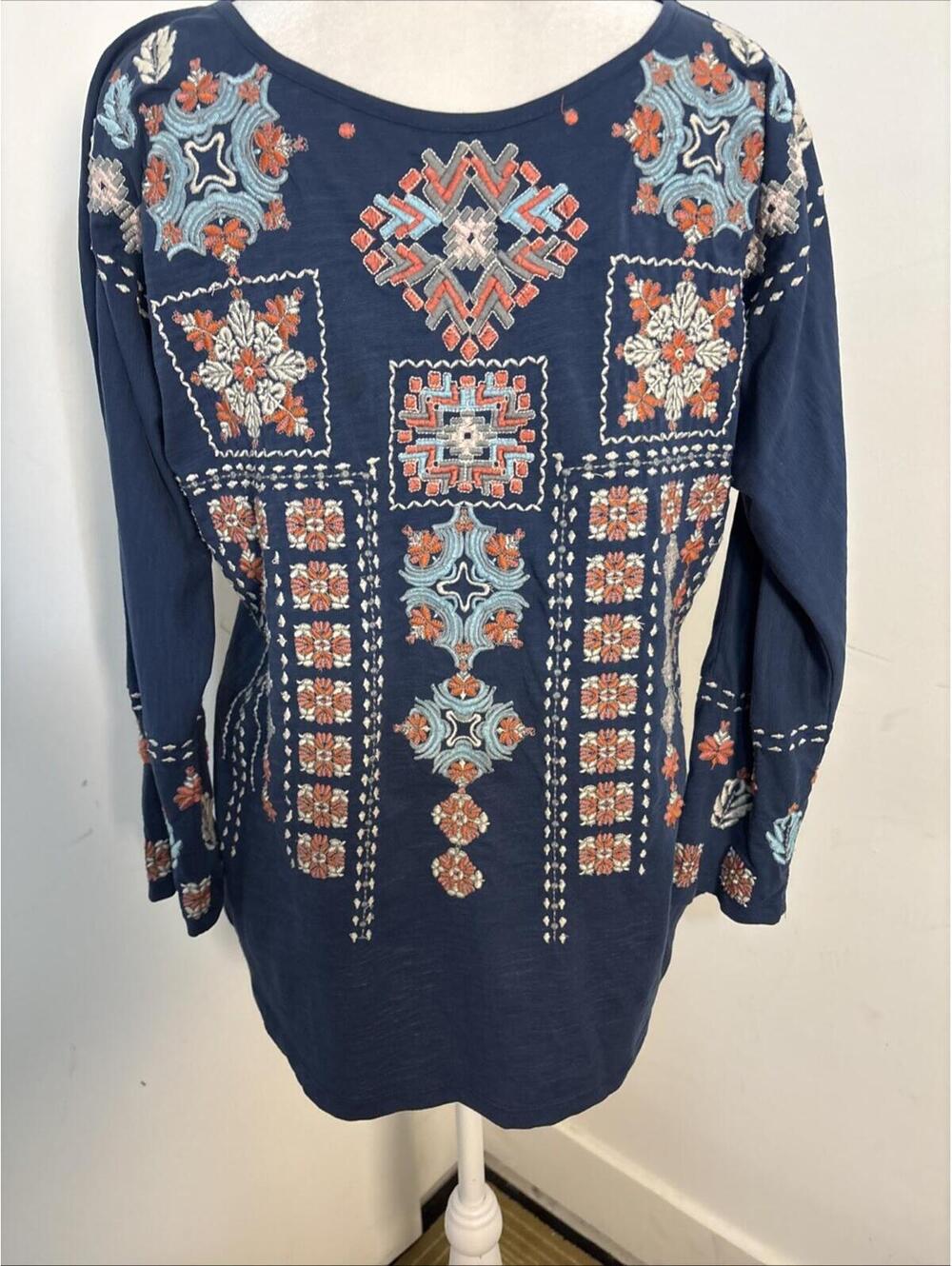 Sundance Embroidered Blouse Blue Small Excellent